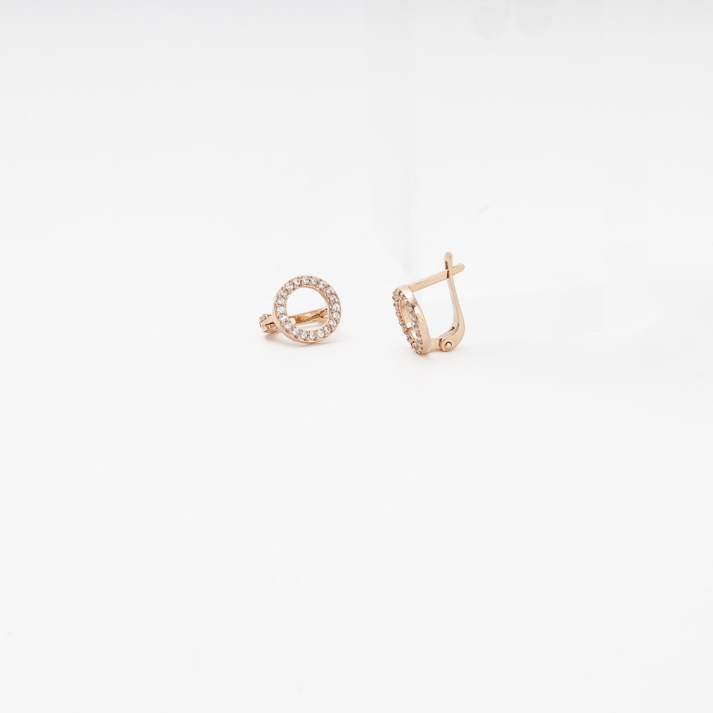Rose Gold 585 14K Open Circle Earrings with CZ — Kabluchka