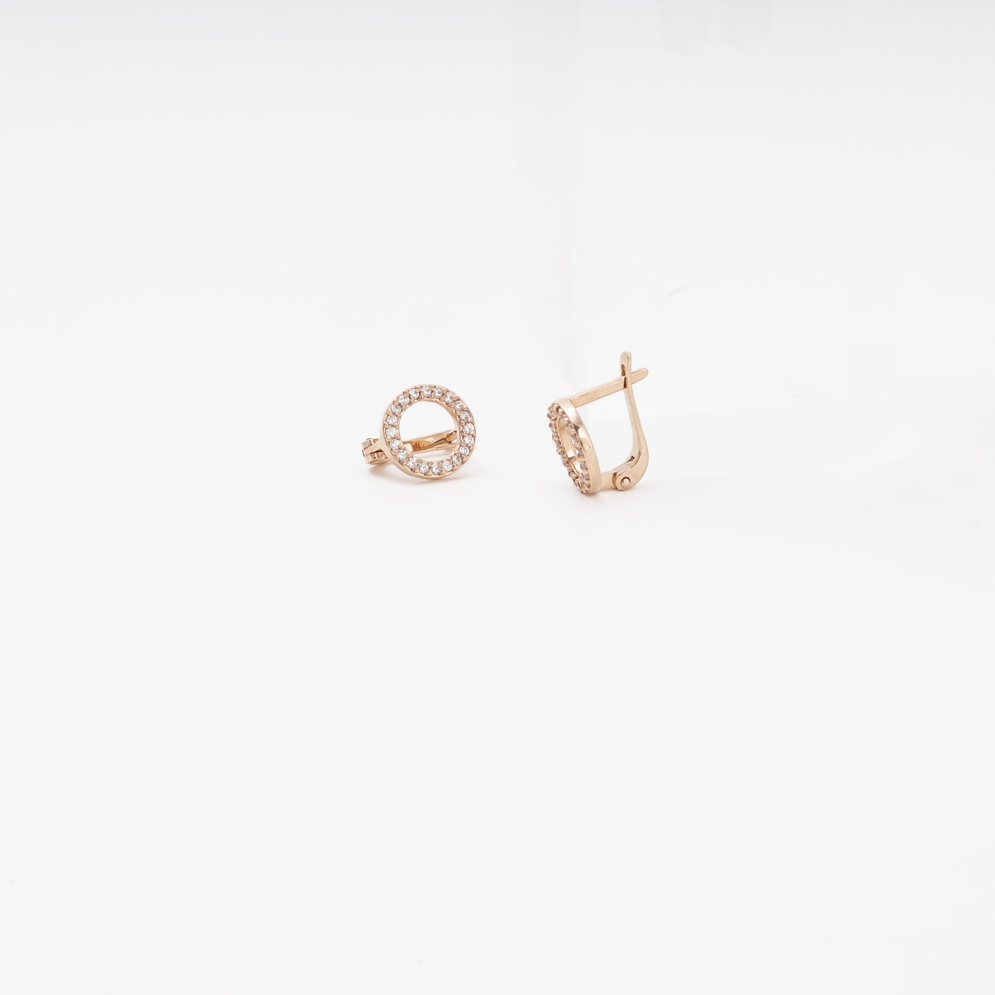 Rose Gold 585 14K Open Circle Earrings with CZ — Kabluchka