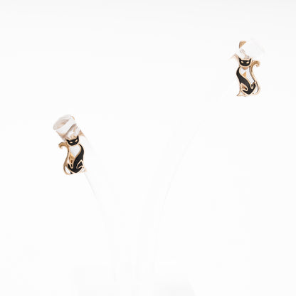 Rose Gold 585 14K Cat Earrings with Black Enamel — Kabluchka