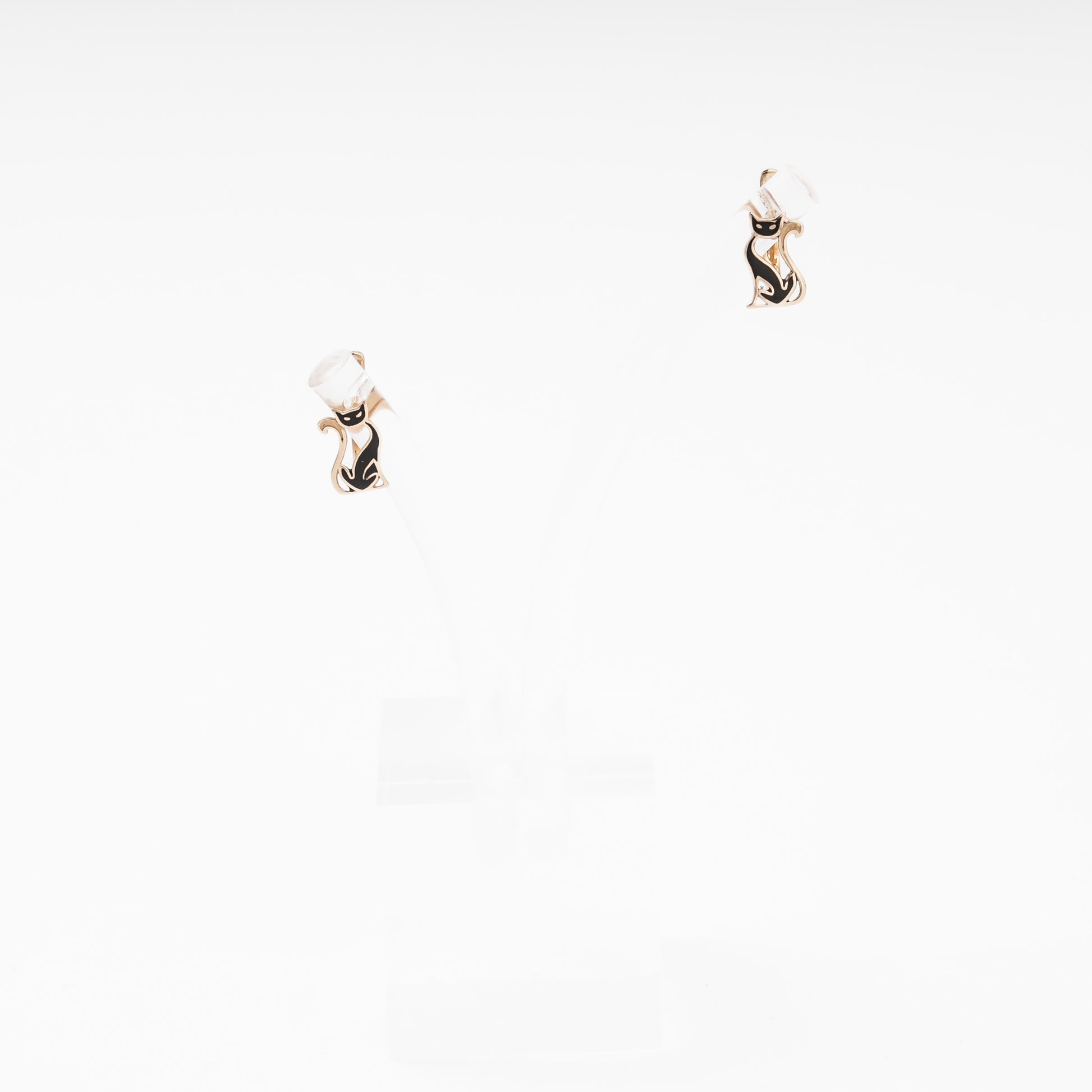 Rose Gold 585 14K Cat Earrings with Black Enamel — Kabluchka