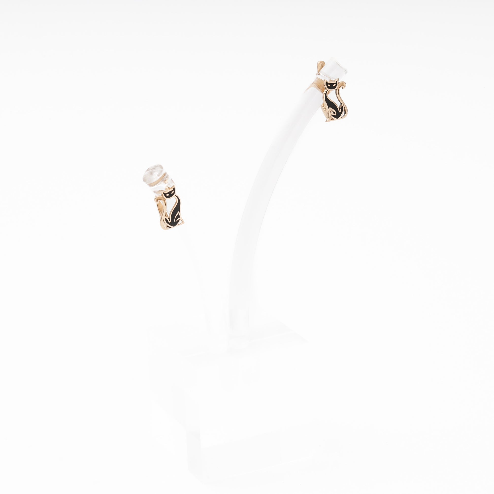 Rose Gold 585 14K Cat Earrings with Black Enamel — Kabluchka