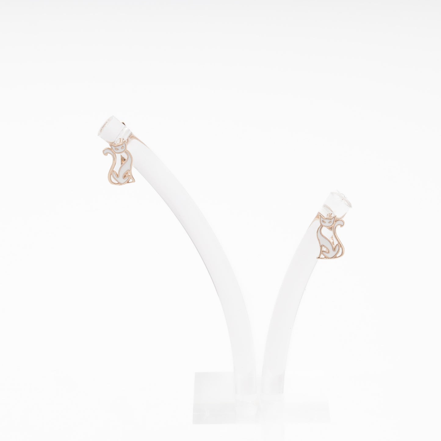 Rose Gold 585 14K Cat Earrings with White Enamel — Kabluchka