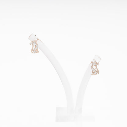 Rose Gold 585 14K Cat Earrings with White Enamel — Kabluchka
