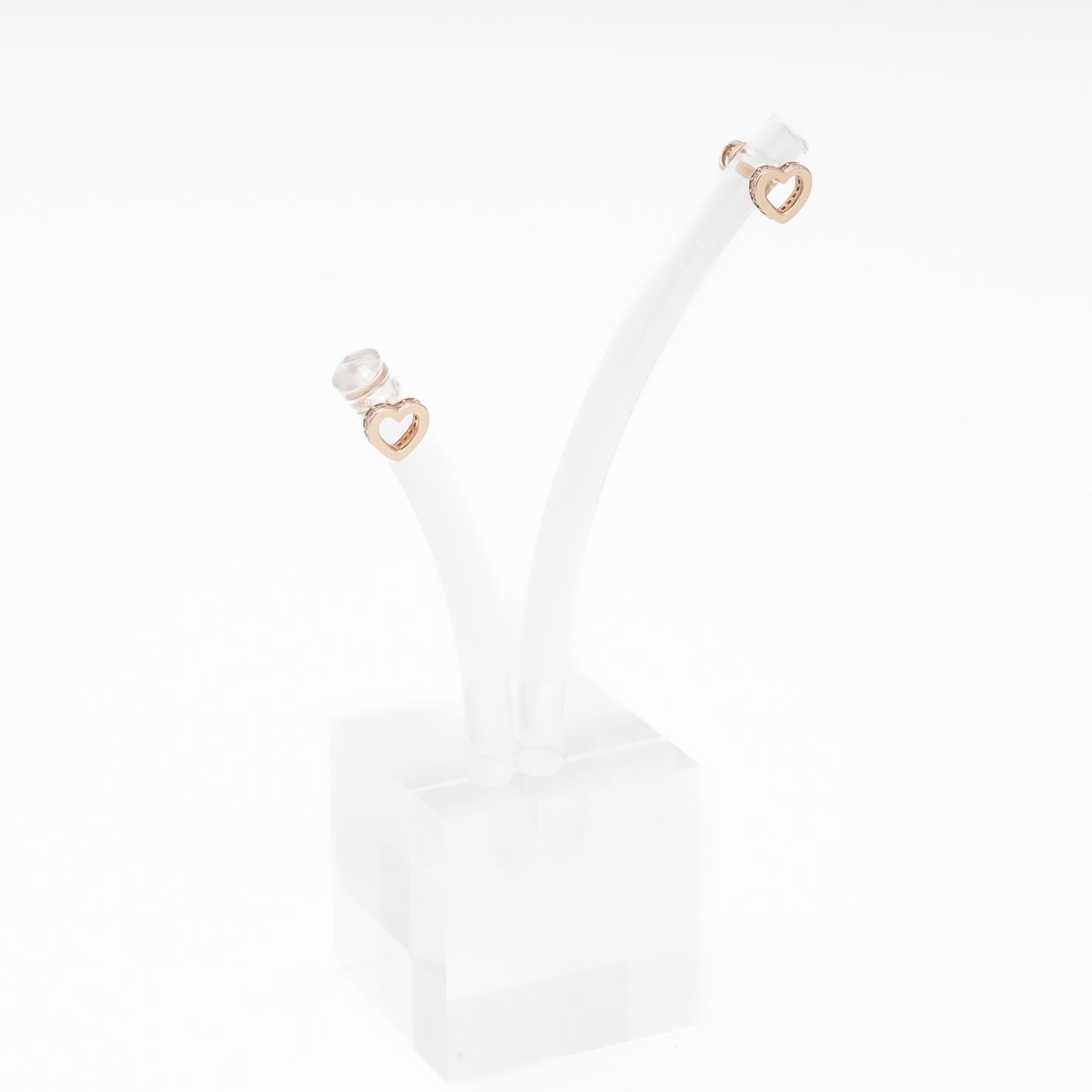 Rose Gold 585 Open Heart Stud Earrings with CZ — on display — Kabluchka
