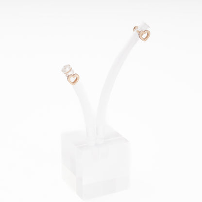 Rose Gold 585 Open Heart Stud Earrings with CZ — on display — Kabluchka