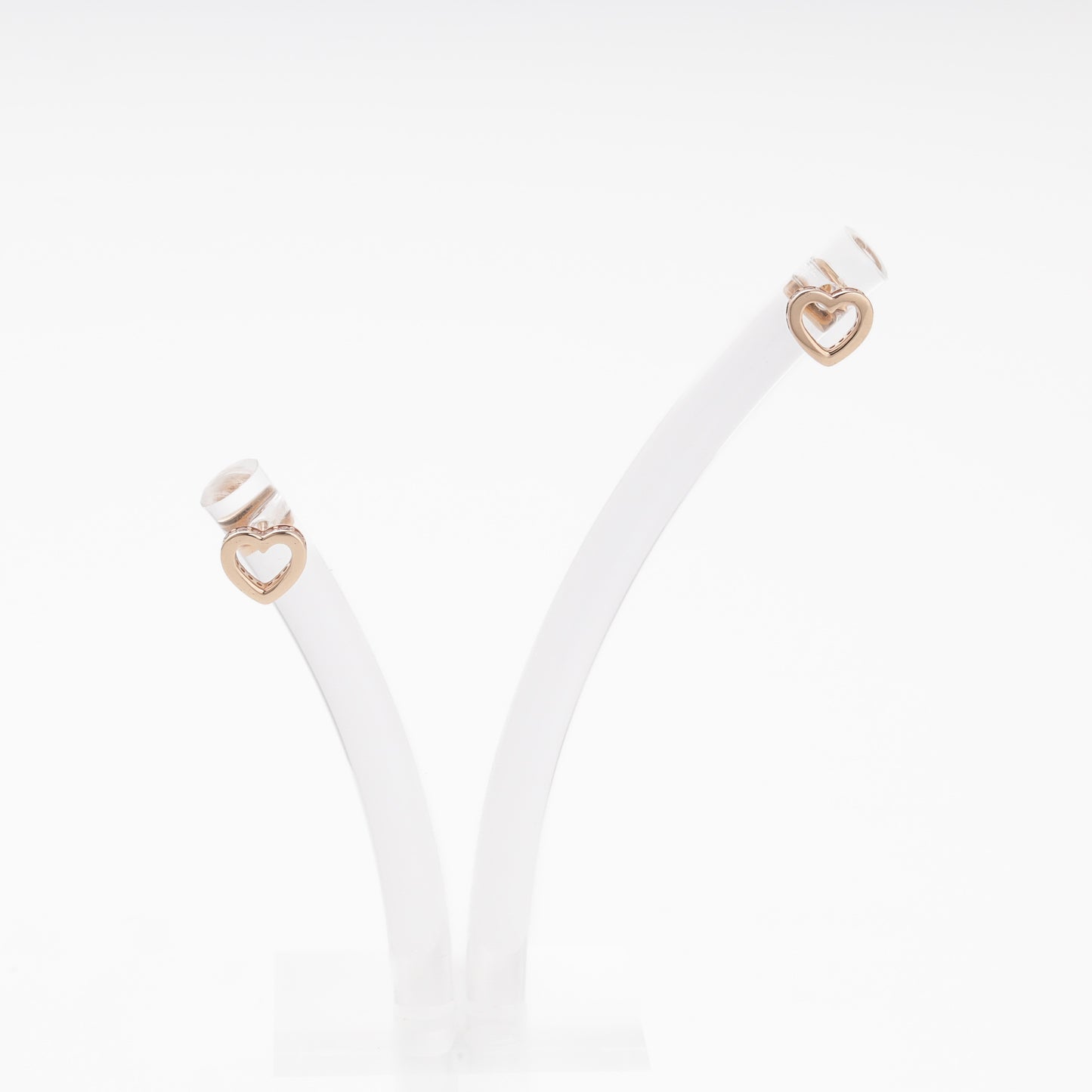 Rose Gold 585 Open Heart Stud Earrings with CZ — on stand — Kabluchka