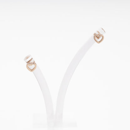 Rose Gold 585 Open Heart Stud Earrings with CZ — on stand — Kabluchka