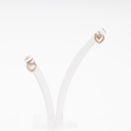 Rose Gold 585 Open Heart Stud Earrings with CZ — on stand — Kabluchka