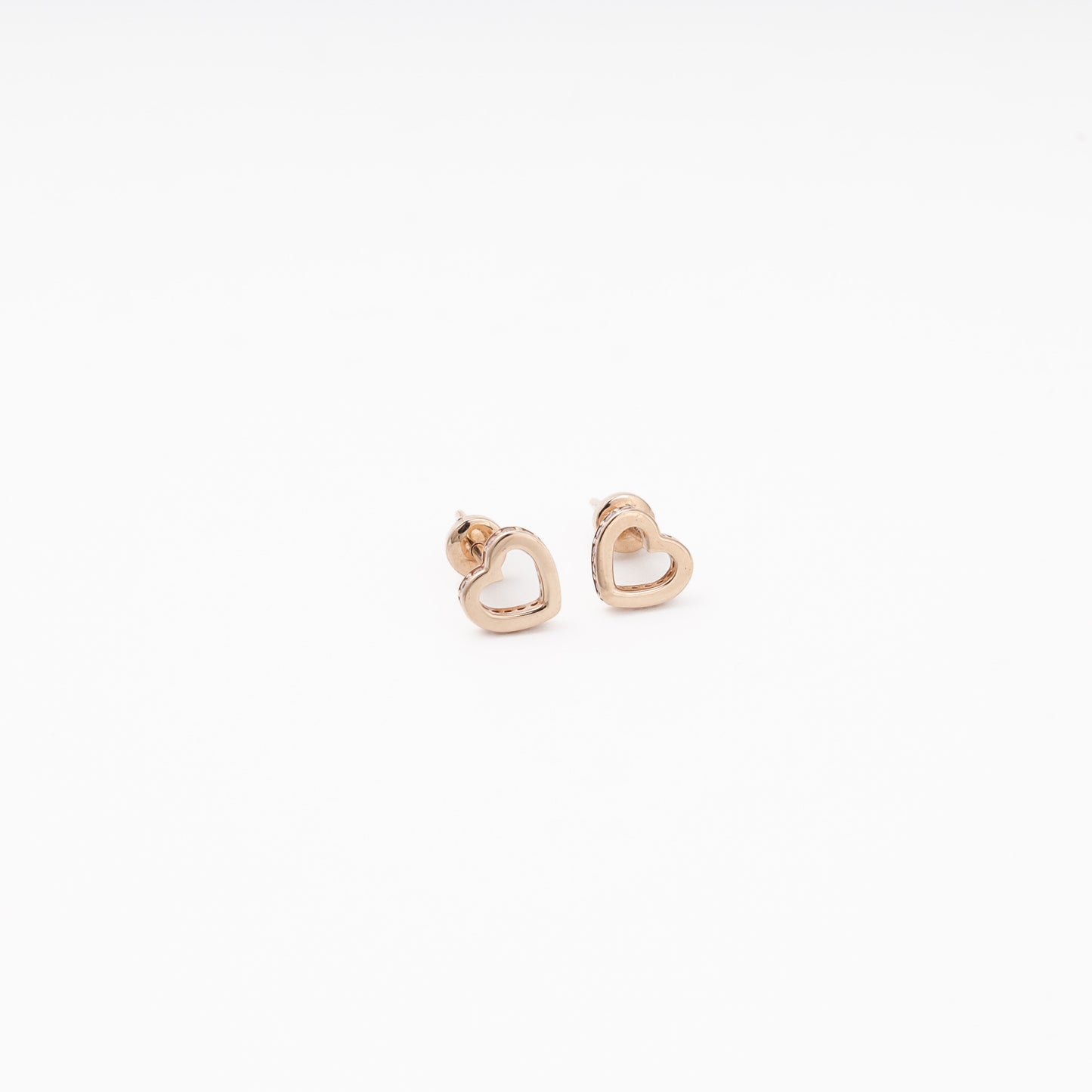 Rose Gold 585 Open Heart Stud Earrings with CZ — detail — Kabluchka
