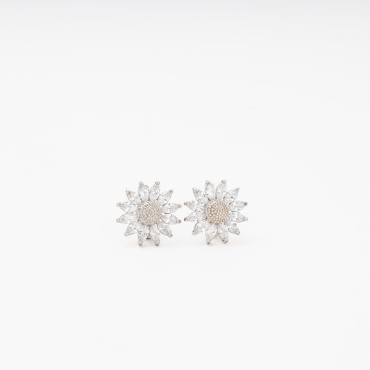 Silver 925 Flower Earrings with Marquise CZ Petals — Kabluchka