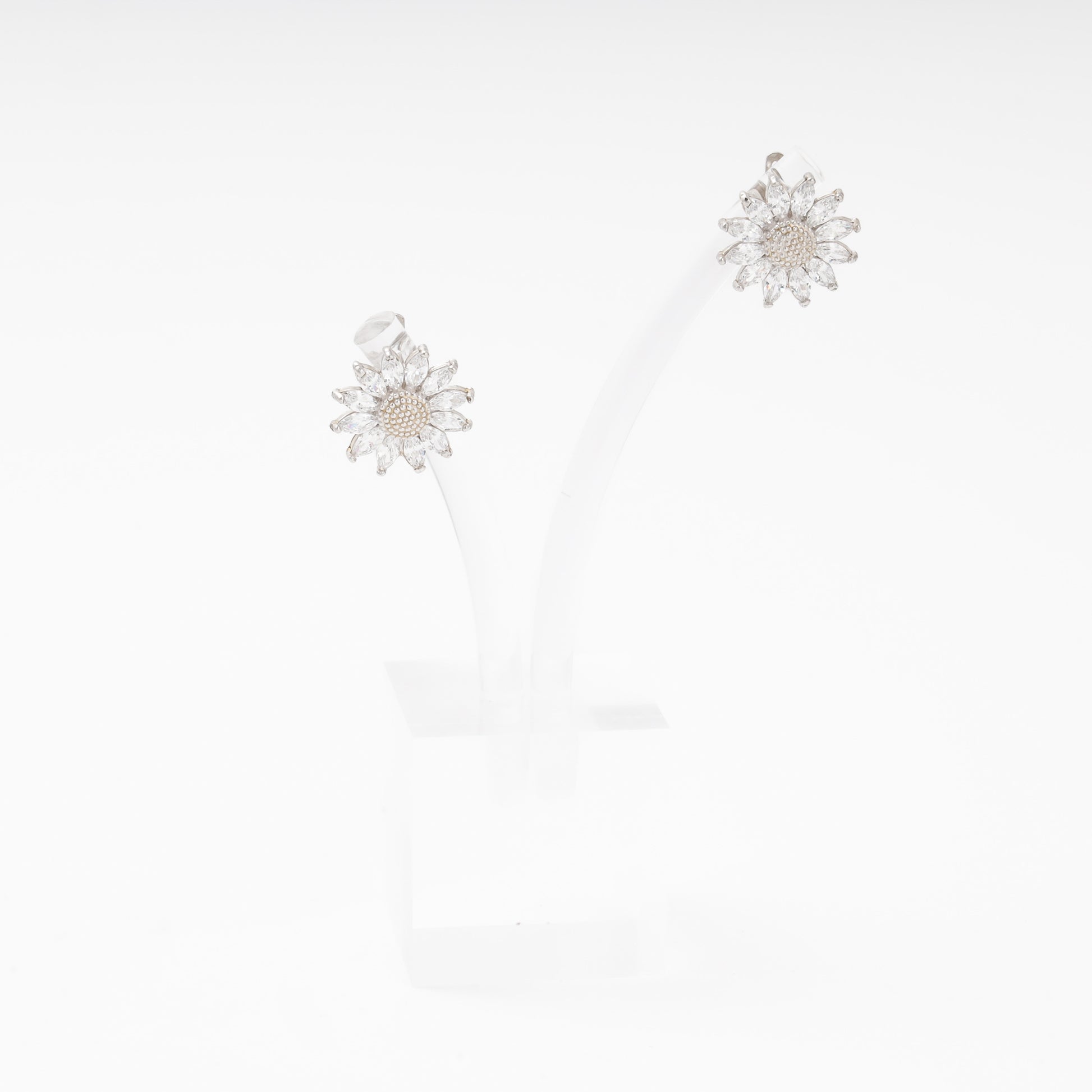Silver 925 Flower Earrings with Marquise CZ Petals — Kabluchka