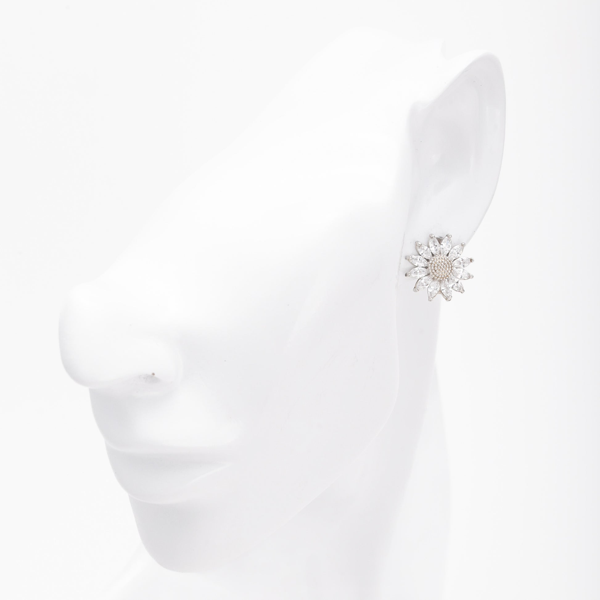 Silver 925 Flower Earrings with Marquise CZ Petals — Kabluchka