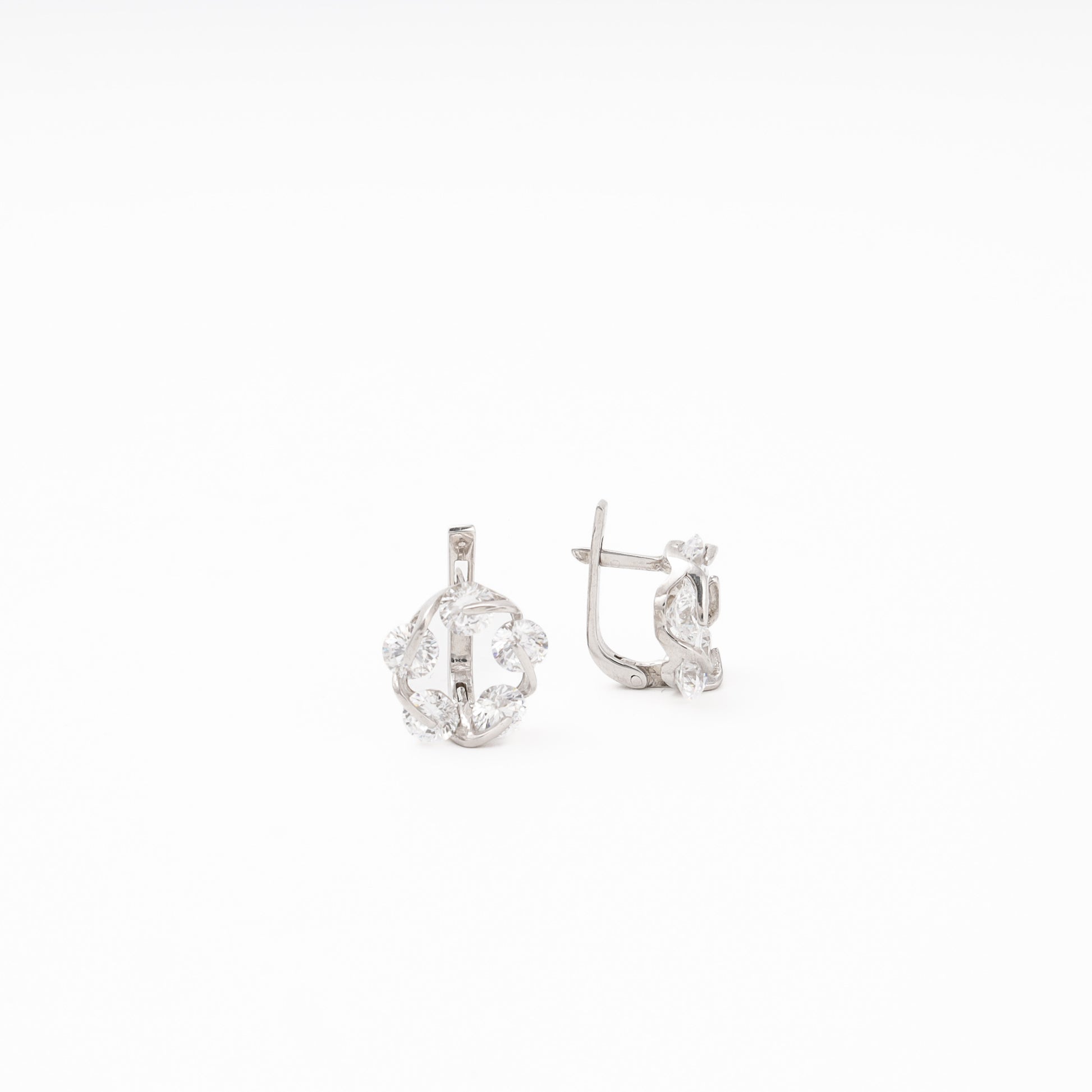 Silver 925 CZ Cluster Earrings angled — Kabluchka