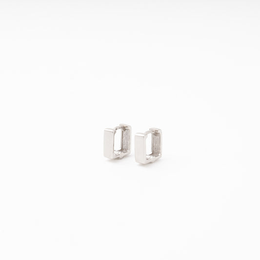 Silver 925 square huggie earrings pair front view — Kabluchka