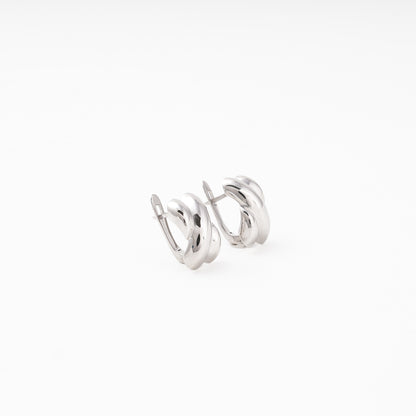 Silver 925 Chunky Oval Hoop Earrings Three-Ridge — Kabluchka