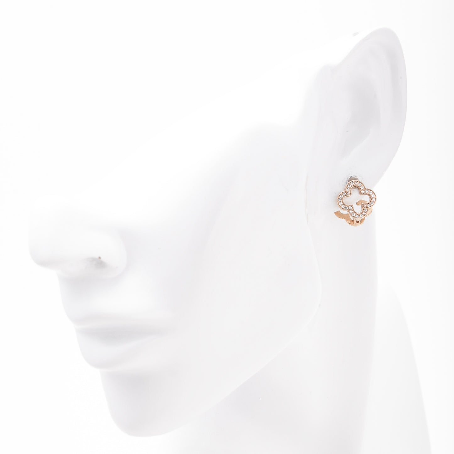 Rose Gold 585 14K Clover Earrings with CZ — Kabluchka