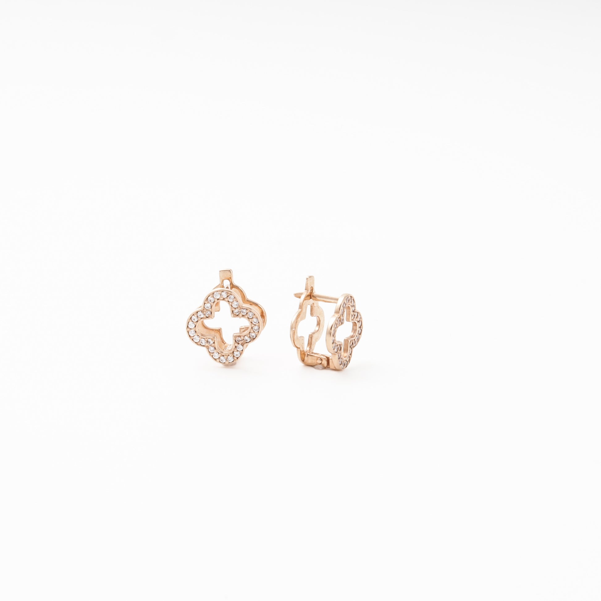 Rose Gold 585 14K Clover Earrings with CZ — Kabluchka