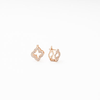 Rose Gold 585 14K Clover Earrings with CZ — Kabluchka
