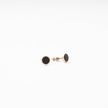 Rose Gold 585 14K Round Stud Earrings with Black Agate — Kabluchka
