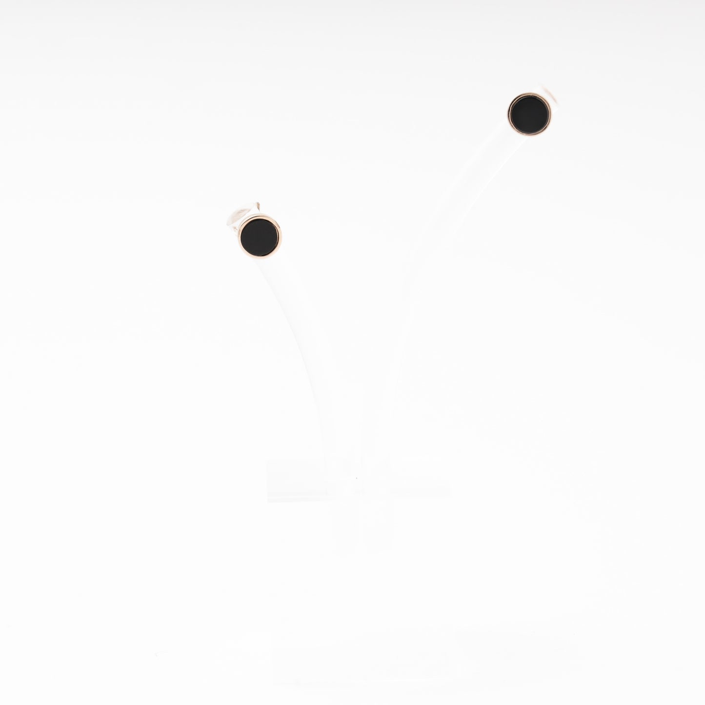 Rose Gold 585 14K Round Stud Earrings with Black Agate — Kabluchka