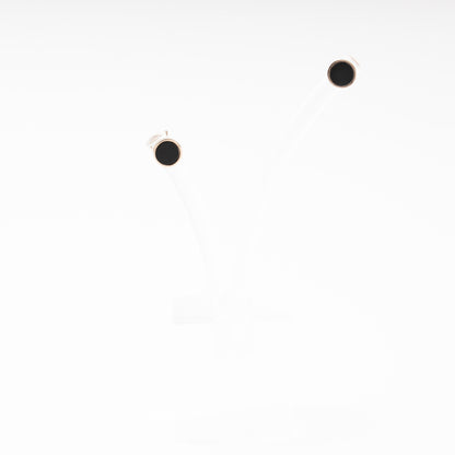 Rose Gold 585 14K Round Stud Earrings with Black Agate — Kabluchka