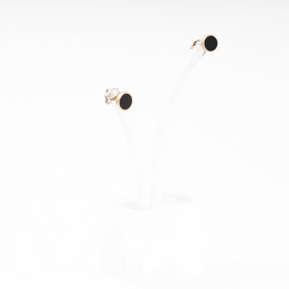 Rose Gold 585 14K Round Stud Earrings with Black Agate — Kabluchka