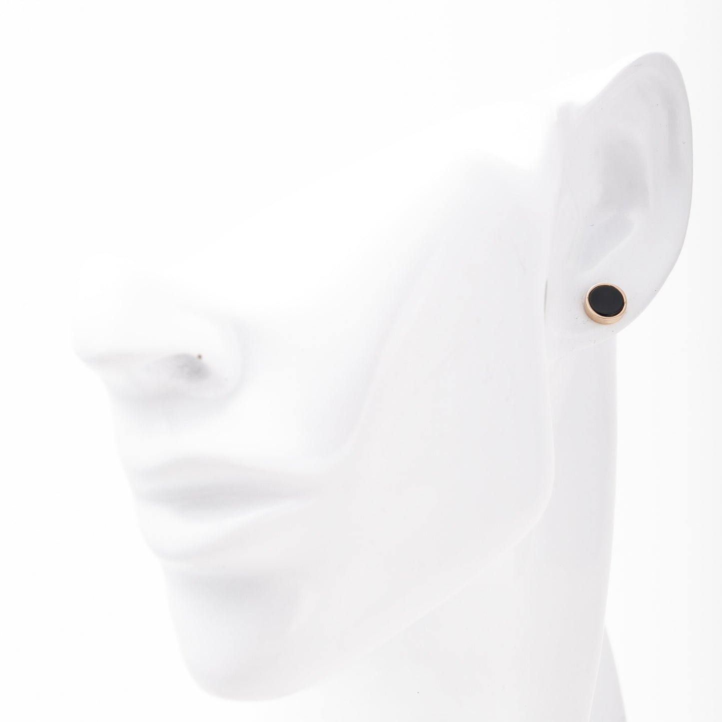 Rose Gold 585 14K Round Stud Earrings with Black Agate — Kabluchka