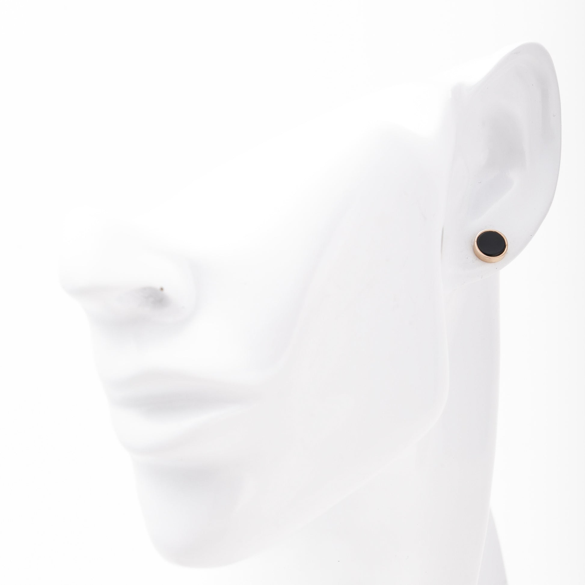 Rose Gold 585 14K Round Stud Earrings with Black Agate — Kabluchka