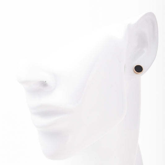 Rose Gold 585 14K Round Stud Earrings with Black Agate — Kabluchka
