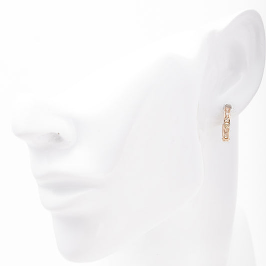 Gold 585 huggie earrings with white and champagne CZ front view - Kabluchka
