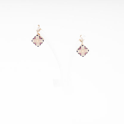Rose Gold 585 Drop Earrings with Enamel Mosaic and CZ — front view — Kabluchka