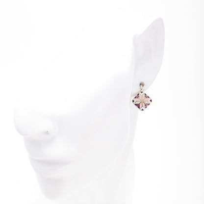 Rose Gold 585 Drop Earrings with Enamel Mosaic and CZ — on mannequin — Kabluchka