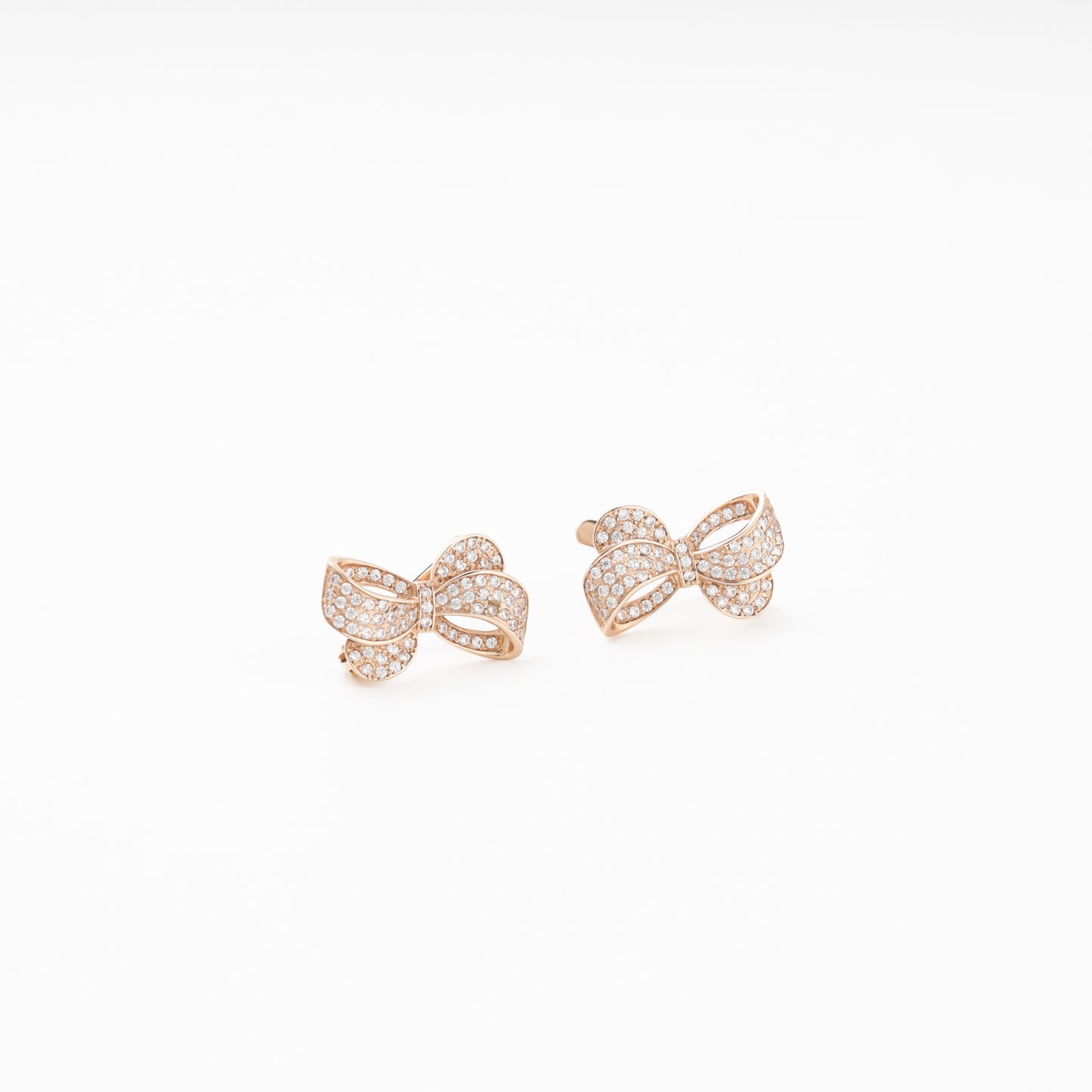 Rose Gold 585 14K Bow Earrings Fully Set with CZ — Kabluchka