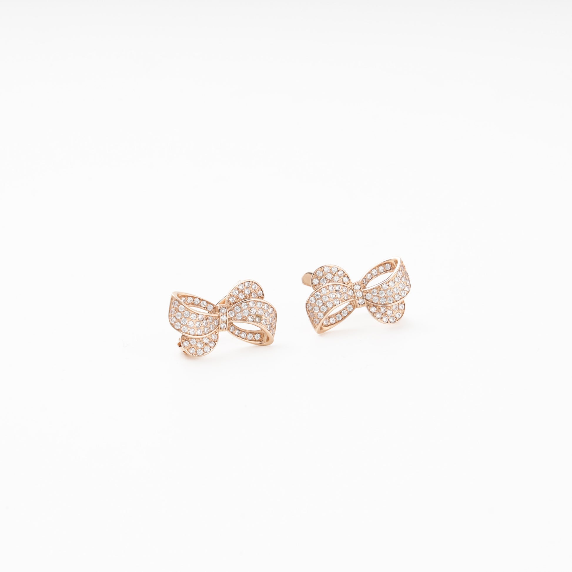 Rose Gold 585 14K Bow Earrings Fully Set with CZ — Kabluchka