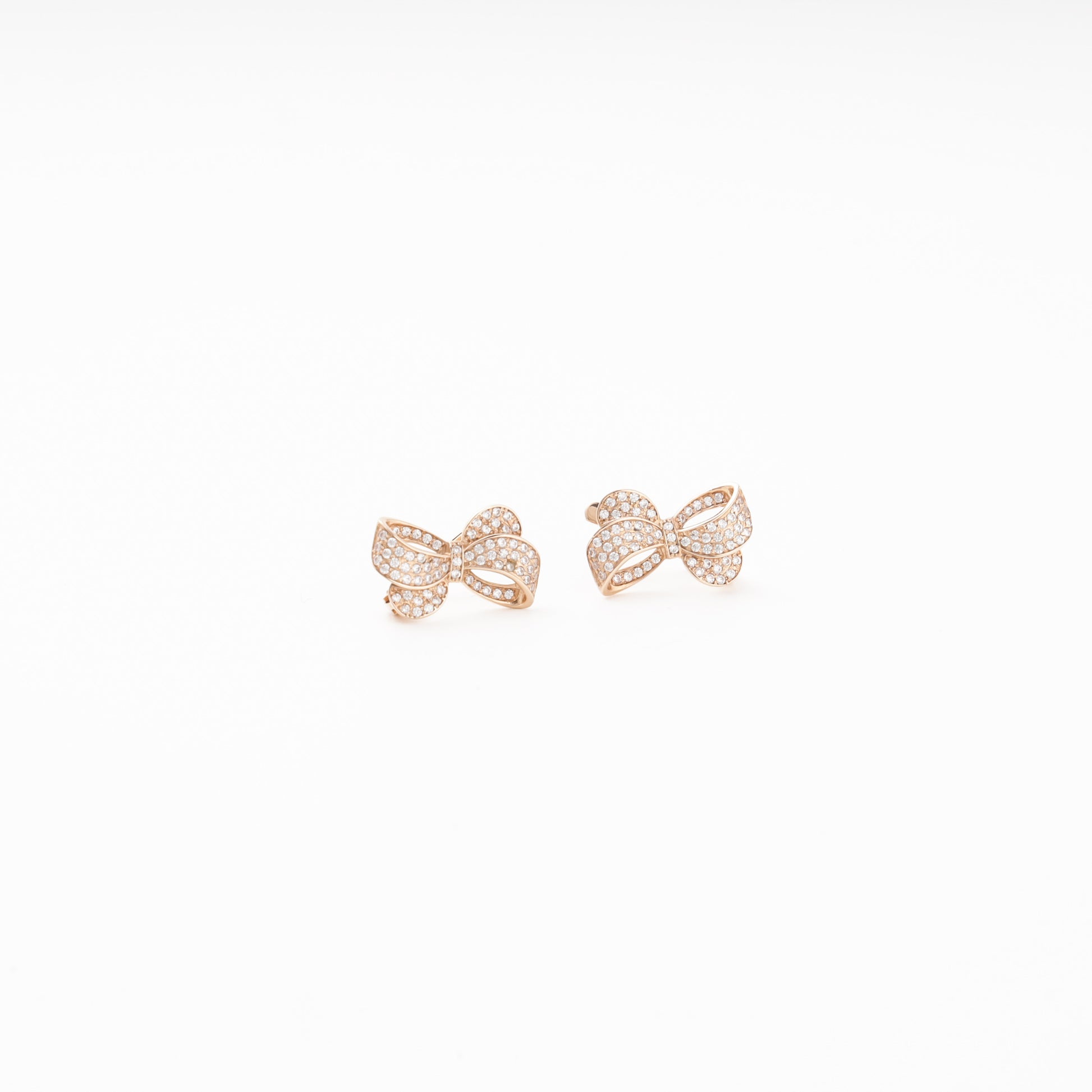 Rose Gold 585 14K Bow Earrings Fully Set with CZ — Kabluchka