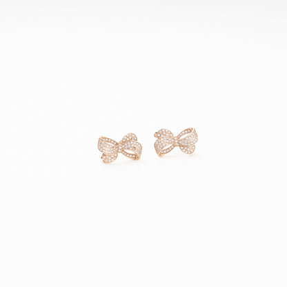 Rose Gold 585 14K Bow Earrings Fully Set with CZ — Kabluchka
