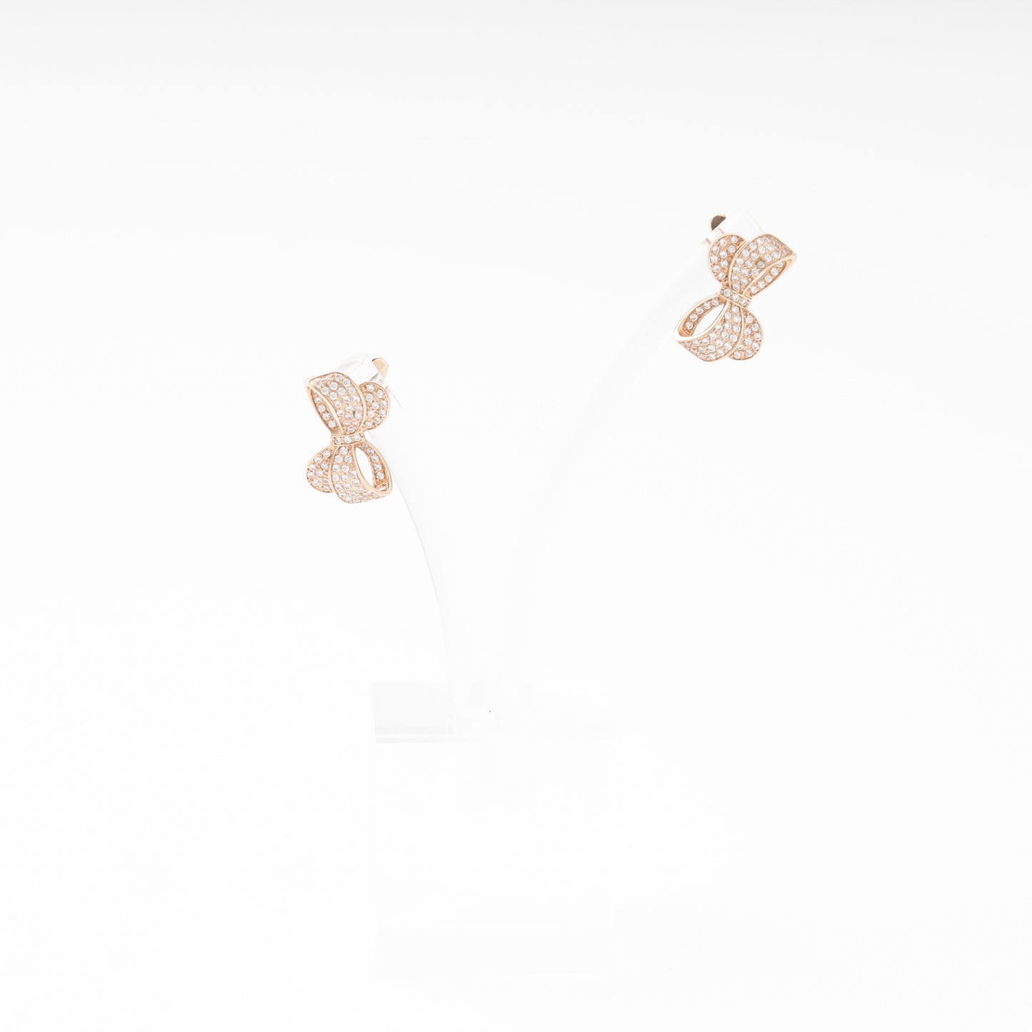 Rose Gold 585 14K Bow Earrings Fully Set with CZ — Kabluchka
