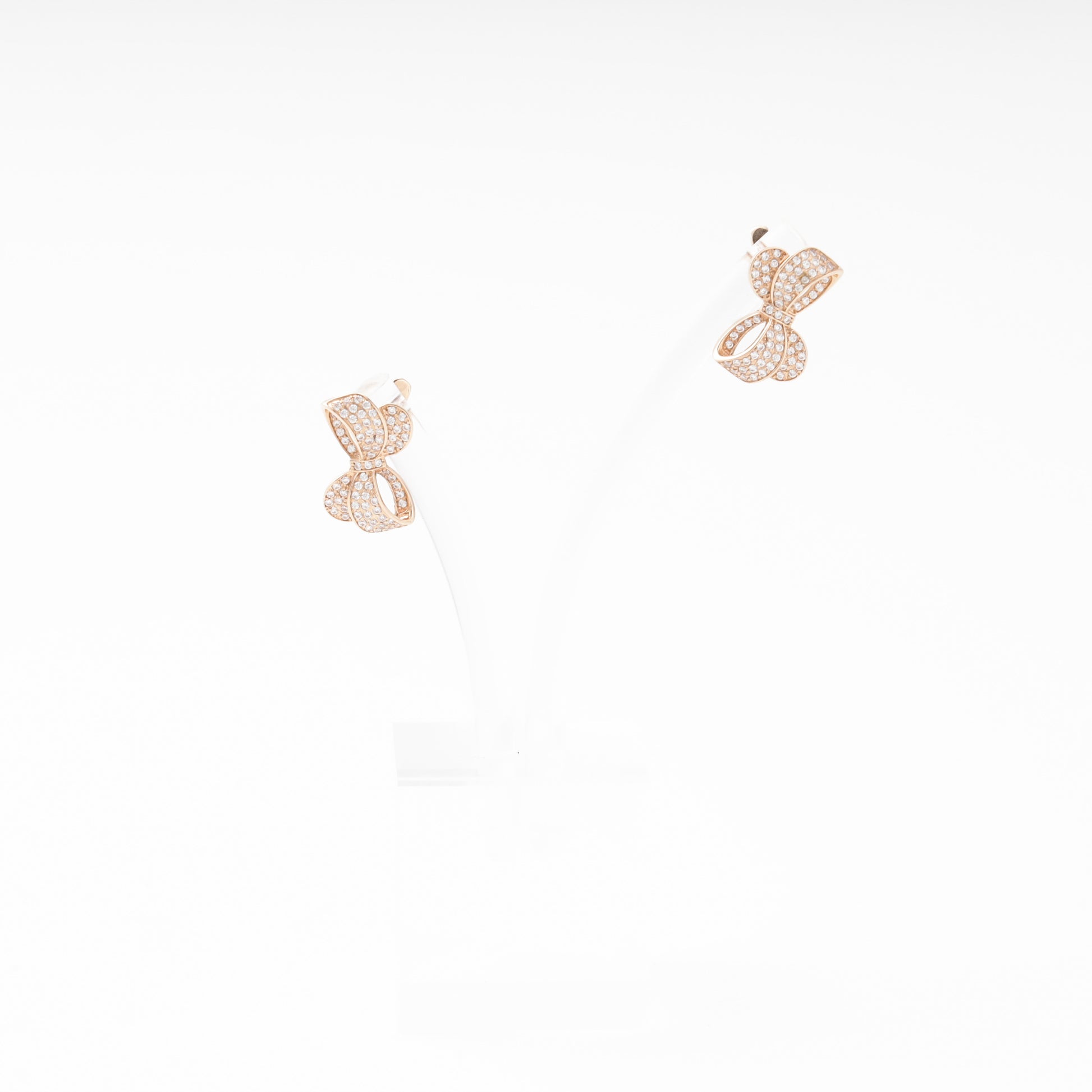 Rose Gold 585 14K Bow Earrings Fully Set with CZ — Kabluchka