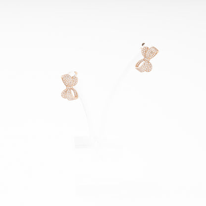 Rose Gold 585 14K Bow Earrings Fully Set with CZ — Kabluchka