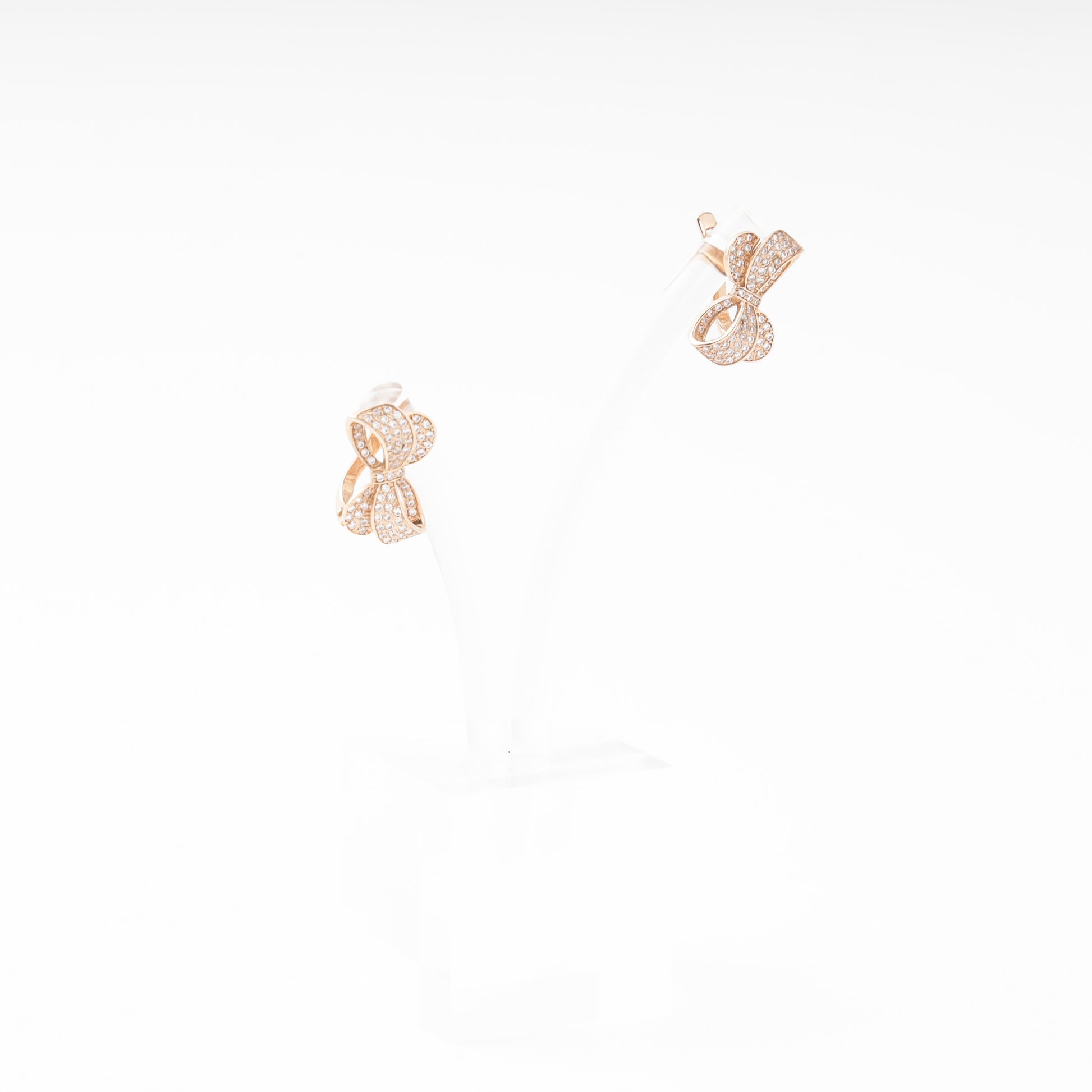 Rose Gold 585 14K Bow Earrings Fully Set with CZ — Kabluchka