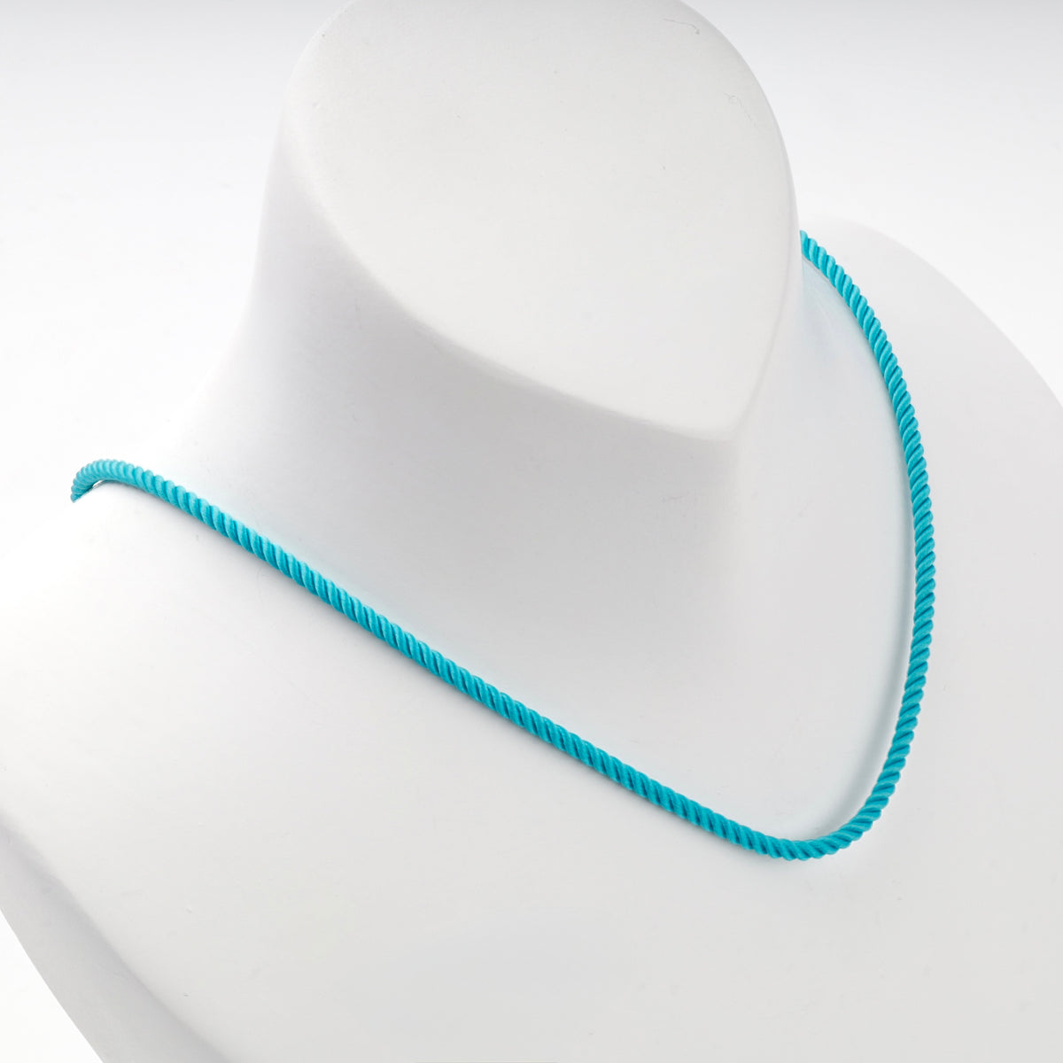 Turquoise blue silk cord necklace front view — Kabluchka
