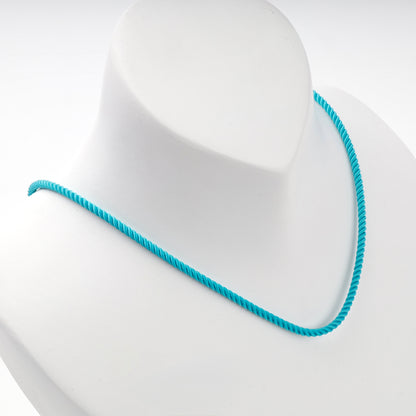Turquoise blue silk cord necklace front view — Kabluchka