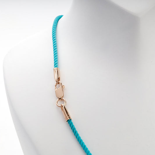 Rose gold 14K (585) lobster clasp on turquoise silk cord — Kabluchka
