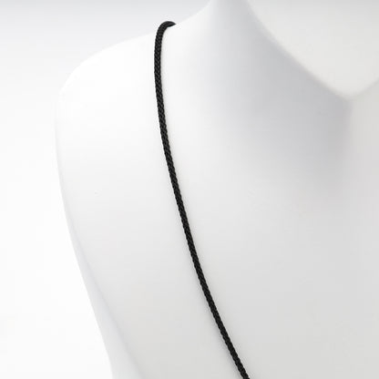 Fine black braided silk cord necklace detail — Kabluchka