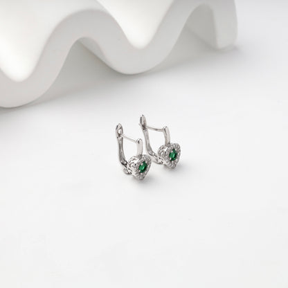 Silver 925 green heart halo earrings — back gallery view — Kabluchka