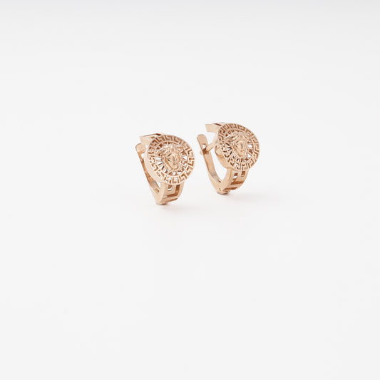 Rose gold 585 earrings with Medusa motif front view - Kabluchka