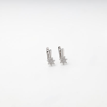 Rhodium-plated Silver 925 cubic zirconia star kids earrings — front view — Kabluchka