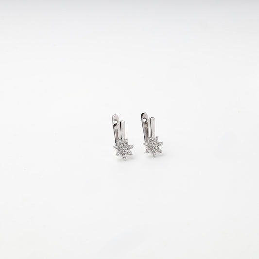 Rhodium-plated Silver 925 cubic zirconia star kids earrings — front view — Kabluchka