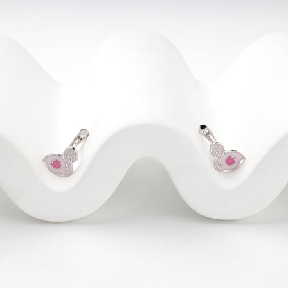 Children's Silver 925 pink enamel swan earrings — Kabluchka