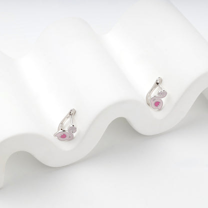 Rhodium-plated Silver 925 swan earrings side view — Kabluchka